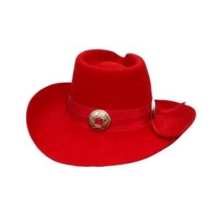 Vintage MICHAEL HOWARD Made in USA 100% Red Wool Fancy Western Cowgirl Hat Small